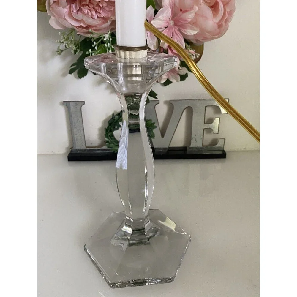 Vintage Clear Cut‎ Glass Crystal Candlestick Lamp 14” Table Lamp Working Light